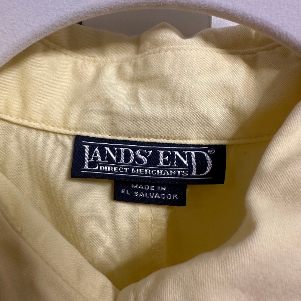 Lands End Button Up Shirt Dress Womens 10 Yellow Short Sleeve Pocket Vintage 90s - Picture 3 of 12